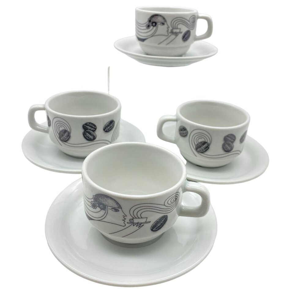 Art Deco inspired espresso cup and saucer set of 4 Flapper demitasse Brazil